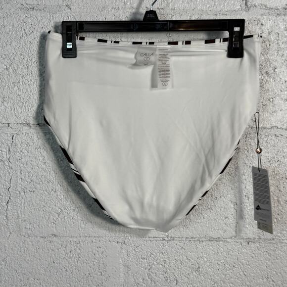 CALIA Women's High Rise Shirred V Front Swim Bottoms, stripped Medium - Picture 5 of 6